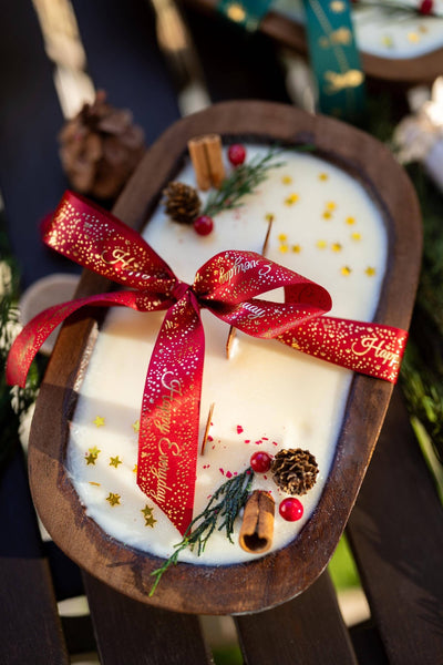 Christmas Wooden Dough Bowl Candle