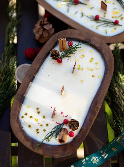 Christmas Wooden Dough Bowl Candle