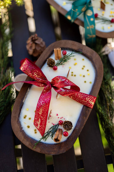 Christmas Wooden Dough Bowl Candle