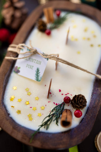 Christmas Wooden Dough Bowl Candle