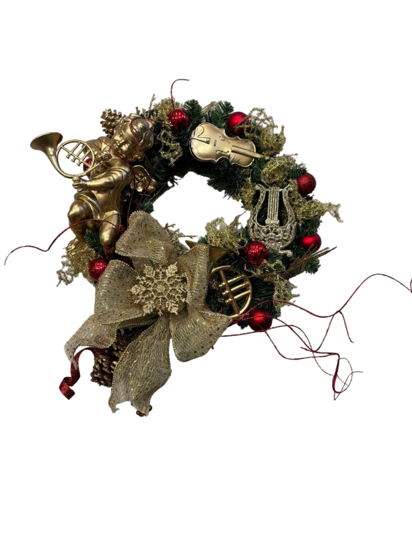 French Horn/Angel Gold Christmas Wreath
